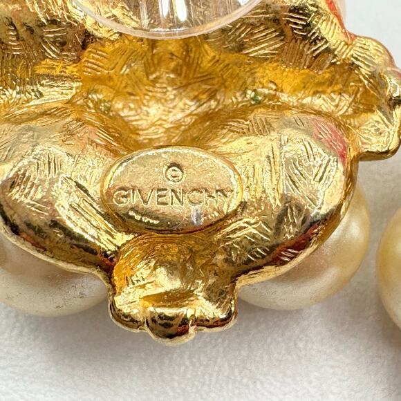 Vintage Givenchy Ivory Faux Pearl Maltese Cross Stud Earrings Gold Tone Signed - Picture 4 of 8